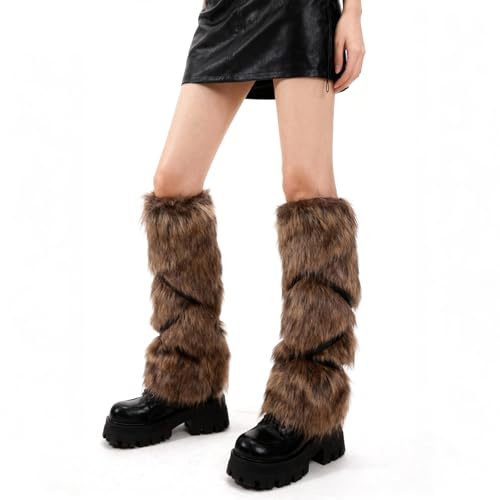 XEPST Kunstfell Beinwärmer Flauschige Fell Stulpen Beinstulpen für Damen Herren, Mittelalterliche Warrior Fellstulpen Armstulpen für Wikinger Kostüm Accessoires (Braun)