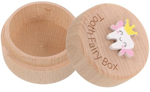 iplusmile Caja de Recuerdo de Madera para Dientes de Leche y Pelo Fetal de Ñiño, Diseño Portátil Patrón de Dibujos Animados para Niños y Niñas