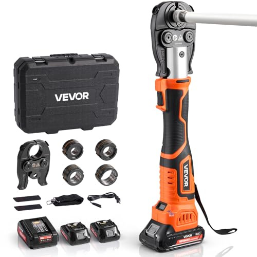 VEVOR Pressmaschine, 18-V-Elektro-Rohrpresswerkzeug-Set für PEX- & Aluminium-Kunststoff-Rohre – mit Pressbacken U16, U20, U25 & U32, 2 x 2-Ah-Akkus, Schnellladegerät & Tragekoffer