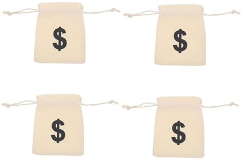 SMASOLO 4pcs Canvas Drawstring Bags Money Sign Pouch Small Drawstring Pouch for Party Candy