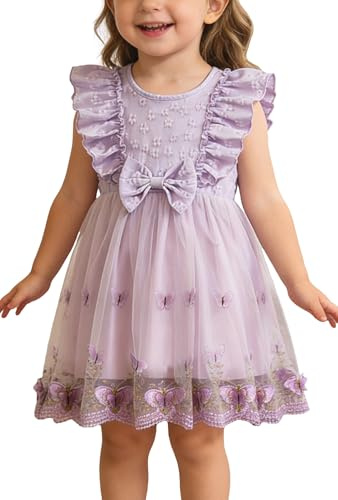 Happy Cherry Abito da principessa per bambini, a maniche corte, per battesimo, matrimonio, compleanno, 9 mesi – 3 anni, viola., 2-3 Anni