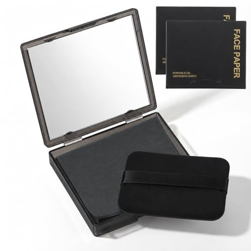 Qianyu 300 Sheets Oil Blotting Paper,Controls Shine Film Absorbs Excess Oil | for Face, with Mirror Puff & Refills, for Oily Skin, Travel Size, Summer On-the-Go Essential