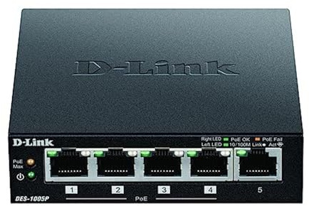 D-Link DES-1005P Fast Ethernet Switch (5-Port Layer2, 10/100 Mbit/s, PoE, einfache Plug & Play-Installation, automatische MDI/MDIX-Erkennung, lüfterlos) schwarz