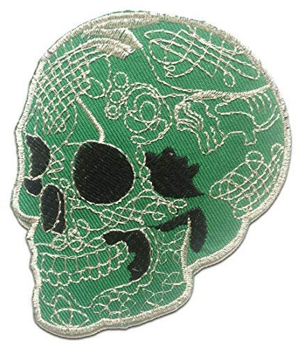 Catch the Patch Totenkopf Skelett Aufnäher zum Aufbügeln 8 x 9,5 cm Bügelbild für Erwachsene mit Skull Vintage Edgy Statement, Bügelpatch Patches Bügelflicken Geschenk