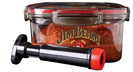 Jim Beam Marinadenbox mit Vakuumversiegelung, luftversiegelte Pumpe, entfernt Luft aus der Marinadenbox, schneller Marinationsprozess, Grill- und Grillmarinator, perfekte Marinierung von Rind, Huhn und Fisch