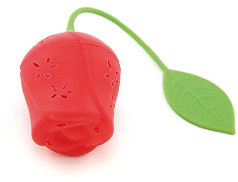 Fackelmann 49137 Infuseur à thé en forme de rose, infuseur à thé, infuseur silicone, boule à thé, infuseur de tisane, Silicone, Rouge, Vert, 18 x 4,5 cm