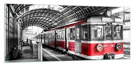 Quadro su Vetro 100x40cm Stampe da Parete in Vetro Stazione ferroviaria Stazione treno trasporto Grandi Decorazione Murale Camera da Letto 1 pezzo Quadri Moderni Soggiorno Immagini Art GAB100x40-2558