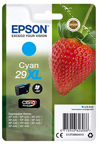 Epson 29XL Fraise Cyan, Cartouche d'encre d'origine XL Haute capacité, XP-235 XP-243 XP-245 XP-247 XP-255 XP-257 XP-332 XP-335 XP-342 XP-345 XP-352 XP-355 XP-432 XP-435 XP-442 XP-445 XP-452 XP-455