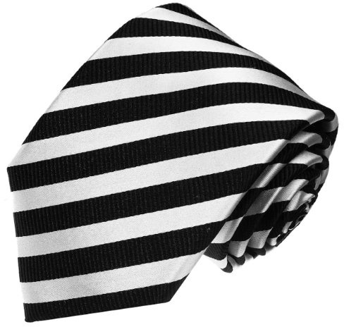 Lorenzo Cana - Marken Krawatte aus 100% Seide - Schwarz Weiss Streifen - 84136