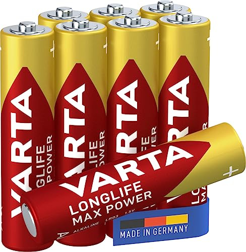 VARTA Batterien AAA, 8 Stück, Longlife Max Power, Alkaline, 1,5V, für Digitalkamera, Controller, Blutdruckmessgerät, Made in Germany