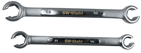 SW-Stahl 01450SB Juego de Llaves para Tuberías de Freno, 2 Piezas | Llaves de estrella abiertas para racores de freno, herramienta manual de acero especial para talleres y mecánica