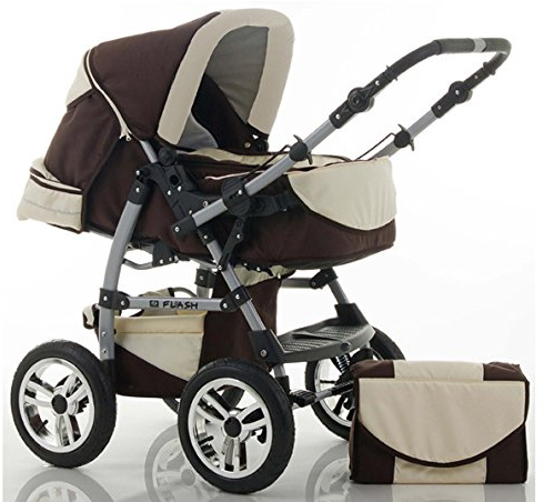 dein_babyladen Kombi-Kinderwagen Flash 2 in 1 inkl. Sportsitz und umfangreichem Zubehör in Braun-Creme