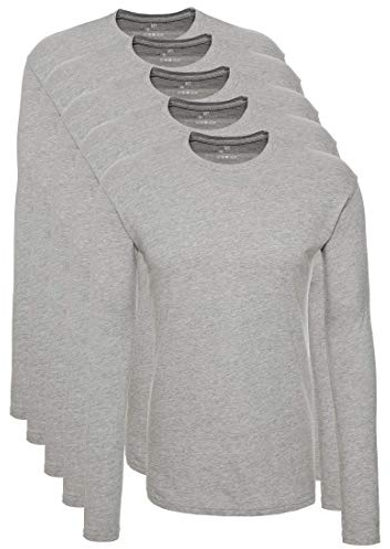Lower East Långärmad T-shirt med rund hals i 100 % bomull, Herr, Grå (5-pack), XXL
