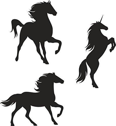 easydruck24de 3x Aufkleber Pferd Einhorn Silhouette schwarz - kfz267 | Reiten Horse, für Laptop Auto Motorrad Wohnmobil, witterungsbeständig, UV-beständig
