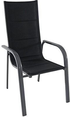 greemotion Stapelsessel Grenada anthrazit/schwarz, Sitzmöglichkeit für In- und Outdoor, platzsparender Terassenstuhl, Stuhl mit leichtem Aluminiumgestell, gepolsterte Bespannung aus 2x2 Textilene