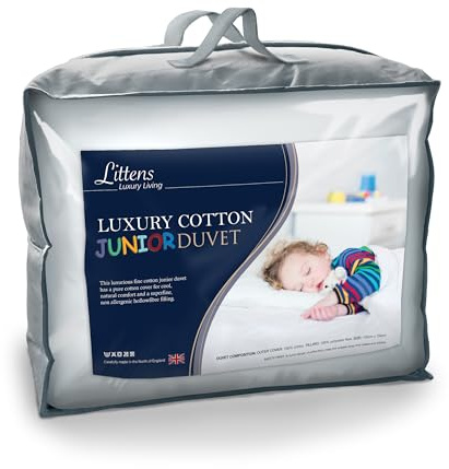 Littens 7.5 Tog Breathable All Year Round 100% Cotton Junior Cot Bed Toddler Baby Hollowfibre Duvet Quilt (120cm x 150cm) UK Made
