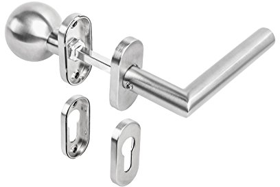 Gedotec Türgriff Zimmertür Wechselgarnitur Gartentor Türbeschlag Edelstahl L-Form auf Ovalrosette | MÜNCHEN | Tür-Knopf - Drückergarnitur PZ - Profilzylinder | 1 Türgarnitur inkl. Befestigungsmaterial