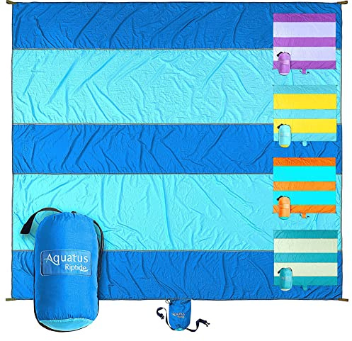 Aquatus Stranddecke, sanddicht, extra groß, 3 m x 2.7 m, für 2–8 Erwachsene, bestes Strandmatten-Zubehör für Urlaub, Picknicks und Veranstaltungen, befestigte Tasche mit 4 Heringen und 4 Ecktaschen
