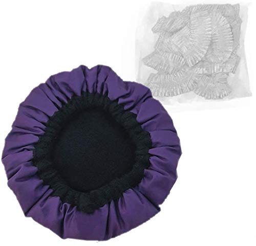 Bonnet Chauffant 100% Naturel aux Graines de Lin avec 10 Bonnets de Douche Jetables, Bonnet Chauffant Cheveux Micro Onde, Bonnet Soin Cheveux Sans Fil pour Tous Types et Textures de Cheveux (Violet)