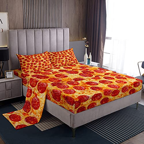 Juego de sábanas Individuales para niñospizza,Pepperoni Be Print Juego de Ropa de Cama Suave,Ligero,Divertido,Delicioso y Divertido,con sábana encimera,sábana Ajustable,Funda de Almohada