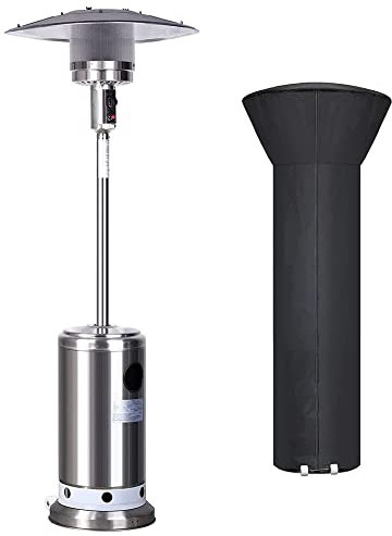 GWMWON Chauffe-terrasse au Propane avec Roues, Chauffe-Eau Commercial extérieur Portable, Chauffe-Parapluie au Sol de 48 000 BTU, pour Jardin/Mariage/fête,Stainless Steel