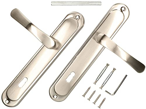 KOTARBAU® Juego de manillas para Puerta níquel Satinado 90 mm, Manilla con bocallave, Manijas de Puerta de Placa Larga, Manillas para Puertas Interiores, Picaportes con el Kit de Montaje