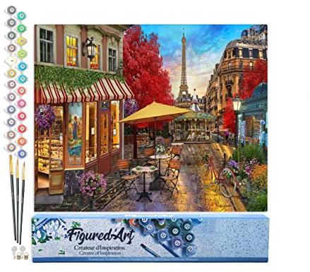 Figured'Art Peinture par Numéro Adulte Terrasse à Paris - Activité Manuelle Kit de Loisir Créatif DIY Numéro d'art Complet - 40x50cm sans châssis en Bois