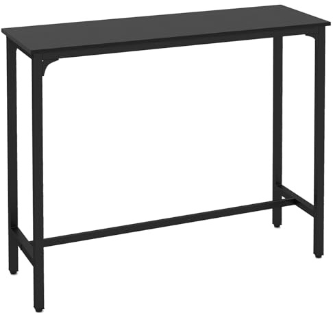 COSTWAY Rectangular Bar Table, 120cm Counter Breakfast Dining High Tables with Footrest and Adjustable Footpads, Metal Frame Pub Coffee Desk for Small Space Kitchen Living Room (Black)