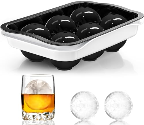 Round Ice Cube Mold with Lid - 2.2 Inch Sphere Ice Ball Maker, Large Whiskey Ice Cubes Mold with Easy Release, Reusable Silicone & Plastic Tray for Bourbon, Scotch, Brandy, Cocktails, Gift