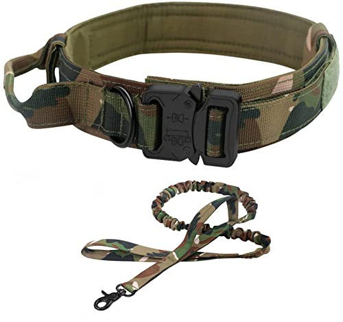 MYSUNBAR Halsband Taktisches Hundehalsband mit Griff Hundehalsband Breit Große Hunde, Elastische Hundeleine Bungeeleine Verstellbares Hundehalsband Nylon für Hunde Training, Tarnunggrün