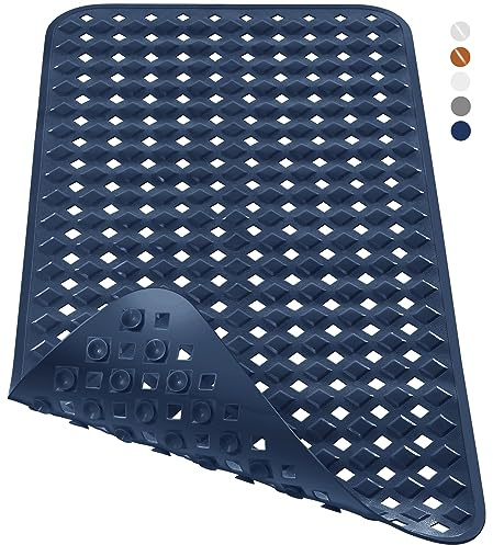 Yimobra Badewannenmatte, Extra Lang Badematte für Wanne Anti-Rutsch mit Abflusslöchern, Saugnäpfen, Phthalatfrei, Latexfrei, BPA-frei und Maschinenwaschbar (88 x 40 cm, Marineblau)