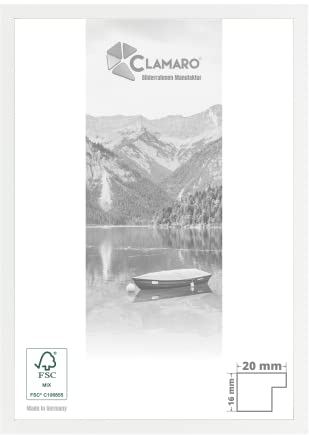 CLAMARO 'COLLAGE 20' Bilderrahmen 25x35 handgefertigt nach Maß | Weiss Matt | Moderner 20 mm breiter slim Design MDF Holzbilderrahmen inkl. Acrylglas, Rückwand und Aufhänger