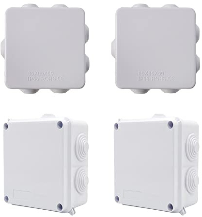 4 Stück Abzweigdose wasserdicht,IP65 100 * 100 * 70 mm ABS Gehäuse Abzweigdose,IP55 Weiß Verteilerdose 85 * 85 * 50 mm Innenbereich Außen Kunststoff Steckerverschraubung Elektrische Box