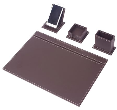 Leder-Schreibtisch-Set – Heimbüro-Zubehör – Schreibtischzubehör – Leder-Schreibtisch-Set – Bürotisch-Arbeitstisch-Zubehör – Schreibtisch-Organizer – 4 Zubehörteile (Brown)