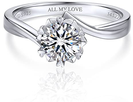 MomentWish Verlobungsring Damen, 1-2 Karat Moissainte Ring Frauen Schneeflocke Silber 925 Damen Solitär Geschenk für Frauen mit Geschenkbox