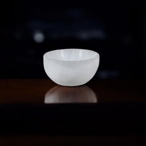 LANDSTER Selenit Schale - Selenit Aufladekristall Schale für Schmuck, Heilsteine & Wohndekoration | Selenit Schale für Energie Reinigung & Meditation | Dekorativer Kristallteller 8 cm