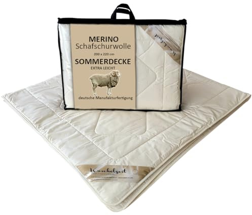 Meivita Merino Schafschurwolle Sommerdecke EXTRA LEICHT in 200x220 cm im Wärmebereich 1 Made in Germany