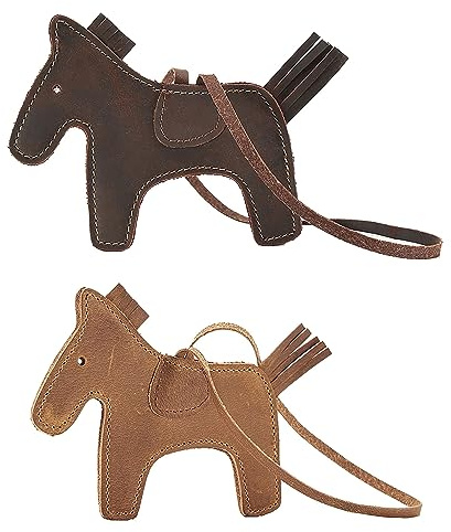 Craoopii Niedlicher Pferde-Taschen-Anhänger, handgefertigt, echtes Leder, Quaste, Pony-Schlüsselanhänger, Nähen, Pferd, modisches Taschenzubehör für Frauen