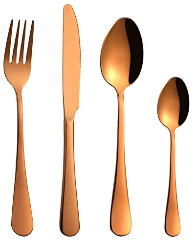 GaRcan Flatware Sets Cutlery Set for 24pcs, Stainless Steel Cutlery 24 Piece Set Cutlery Cutlery Four Piece Set of Titanium-Plated Color Black Gold (24piece) Serving 6 People