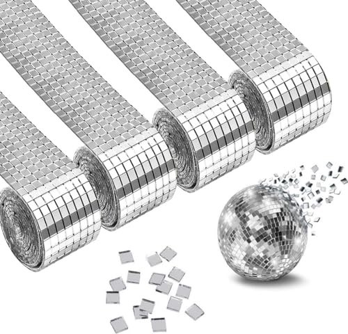 Aililong Spiegel Mosaik Selbstklebend - 4 Rollen 5856 Stück 5 x 5 mm Mosaikfliesen Selbstklebend für Ihre DIY Projekte - Dekorieren Sie Bad und KTV mit Spiegel Mosaik