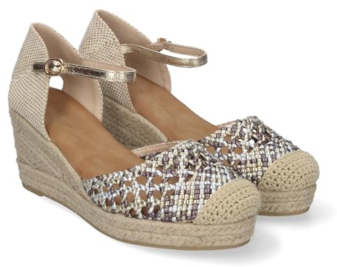 shoes&blues.es 84209 Sandalia de Cuna para Mujer, Comodas y Elegantes, Forrada de Yute, con Pala Calada, y Cierre de Hebilla. Gris Talla 38