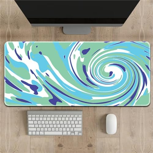 XXL Gaming Mauspad 1000x500x3mm Erweiterte Groß Mousepad Schreibtisch Pad, genähte Kanten Mauspad, wasserdicht und langlebig,Rutschfester Gummiboden, Widerstandsfähig für PC Gamer Büro Grün Blau Weiß