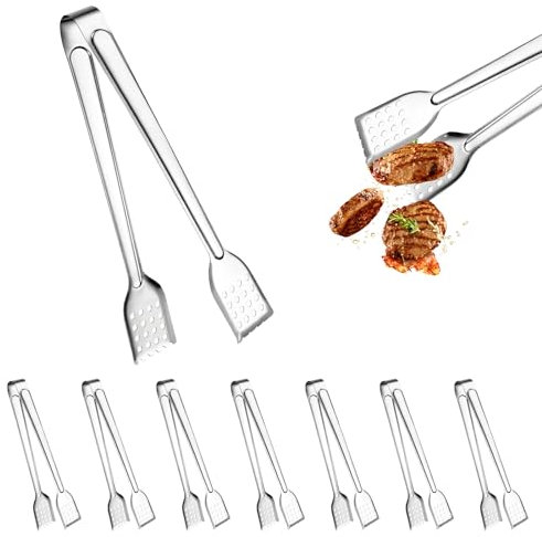 ElysianTails 8 Pack Kitchen Tongs, Cooking Tongs 7 Inch, Stainless Steel Small BBQ Tongs, Food Tongs, Serving Tongs for Wedding Birthday Party Candy Bar Utensils
