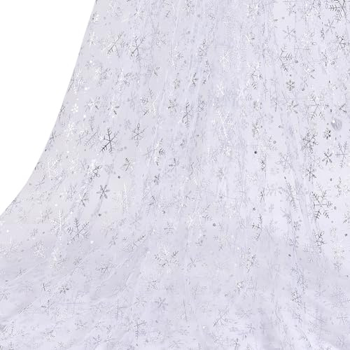 MAYJOYDIY Weiße Schneeflocken Netzstoff 160cm Leichtes Prinzessinnenkleid Netzstoff Winter Hintergrund Dekorationsstoff Für Selbstgemachte Kleidung Hochzeitskleid Heimdekoration