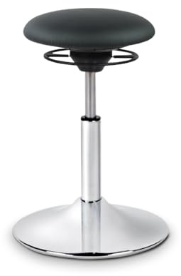 BALIMO® Classic – Ergonomischer Design-Bürohocker mit beweglicher Sitzfläche – Rücken-Trainer für aktives Sitzen – Bewegungshocker – Hochglanz-Chrom-Gestell (Kunstleder Schwarz)