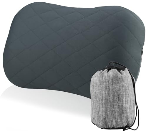 QGGTQG Aufblasbares Kissen, TPU Reisekissen Aufblasbar, Ergonomisch, Verstellbarer Komfort, Abnehmbarer Kopfkissenbezug, Camping Kopfkissen Geeignet für Mittagspause, Camping, als Geschenk, Grau
