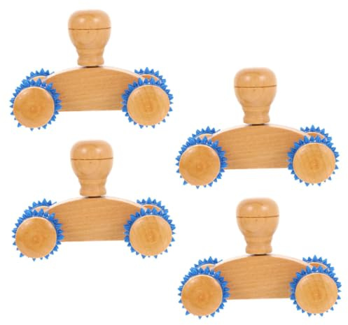 Holz Handmassageroller 4 Stück Braun für Muskelentspannung | Rollenmassagegerät für Beine und Nacken, Körpermassagegerät zum Training, Massagegerät für Rücken