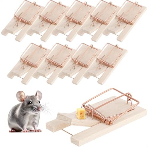 COM-FOUR® 10x musfälla i trä - snäppfälla för effektiv skadedjursbekämpning - återanvändbar snäppfälla med hög slagkraft (Musfälla 10 stycken)