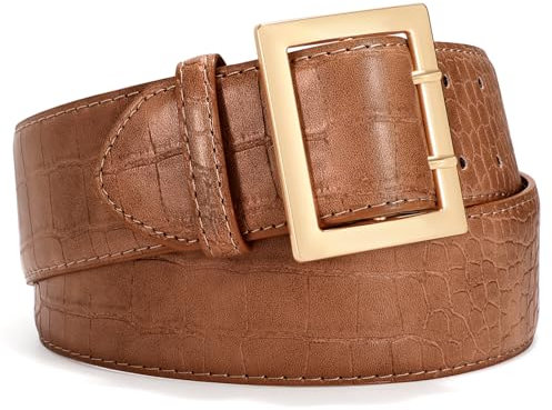 VONMELLI Breiter GüRtel Damen füR Kleid Moden LedergüRtel Goldener Schnalle TaillengüRtel Damen füR Mantel Mit Quadratischer Schnalle Braun Mit Goldener Schnalle L