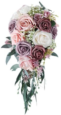 harayaa Brautstrauß, Wurfstrauß, Tropfenform, Stil, Hochzeitsstrauß für die Braut, künstliche Blumen für Hochzeiten im Freien